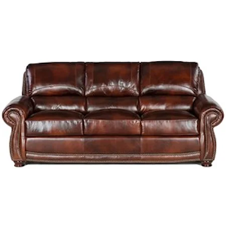 Traditional Leather Sofa with Nailheads